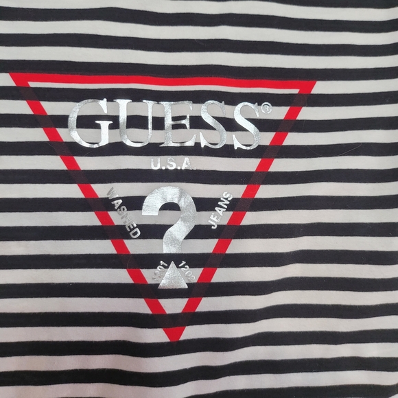 Guess Jeans Top Black White  Striped Open Back TShirt Short Sleeve Size S Vintag - Picture 2 of 9